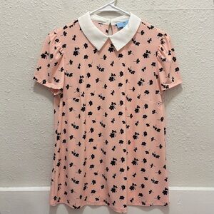 CeCe Light Peach Floral Peter Pan Blouse Top Small